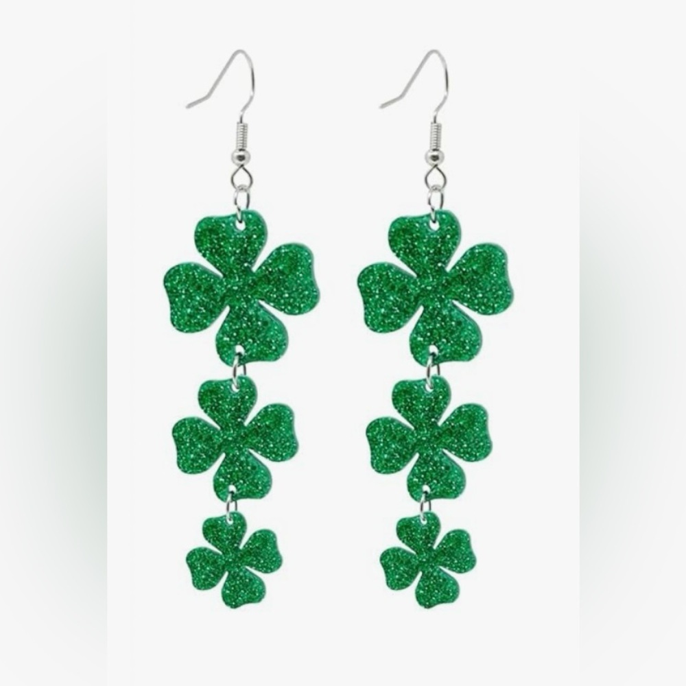 Green Clover Dangle Earrings